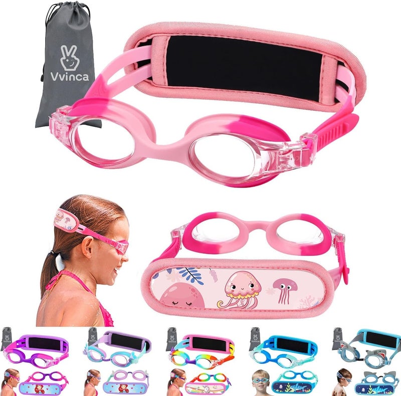 Vvinca Kids Swim Goggles with Fabric Strap No Tangle Pain-Free, Anti-Fog Swimming Pool Goggle No Leak for Toddlers Girls Boys - Image 1